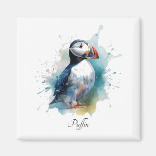 Imã Adorável Puffin Aquarela, personalizado