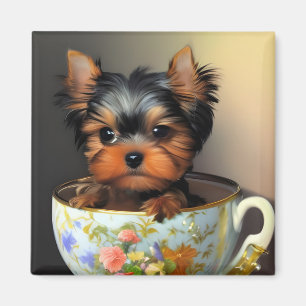 Imã Adorável Yorkie numa Xícara de Chá