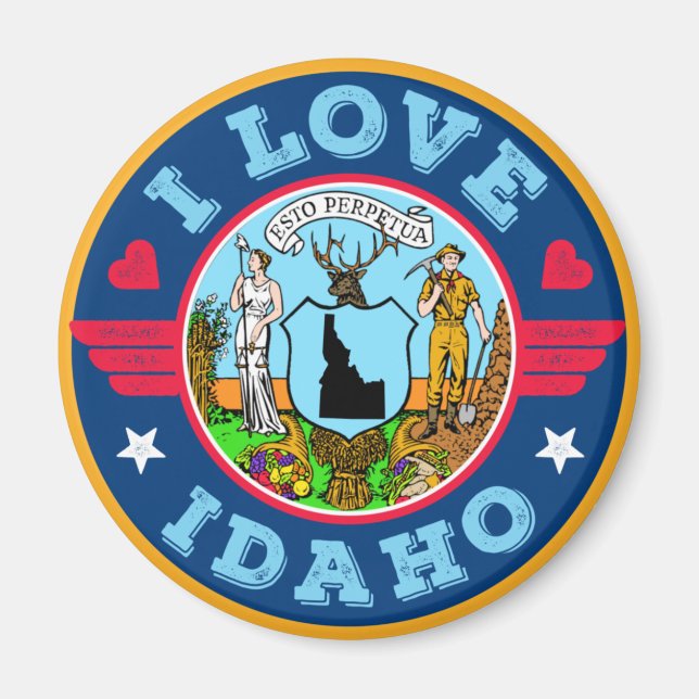 Imã Adoro Mapa e Bandeira do Estado de Idaho (Frente)