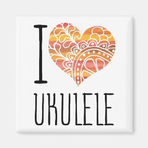 Imã Adoro Ukulele Orange Mandala Heart