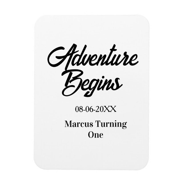 Ímã Adventure begins 1st birthday name date simple min (Vertical)