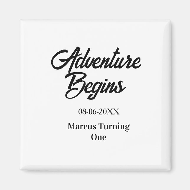 Imã Adventure begins 1st birthday name date simple min (Frente)