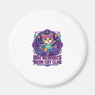 Imã Aeróbica dos Anos 80 Gato Neon Design Divertido Am