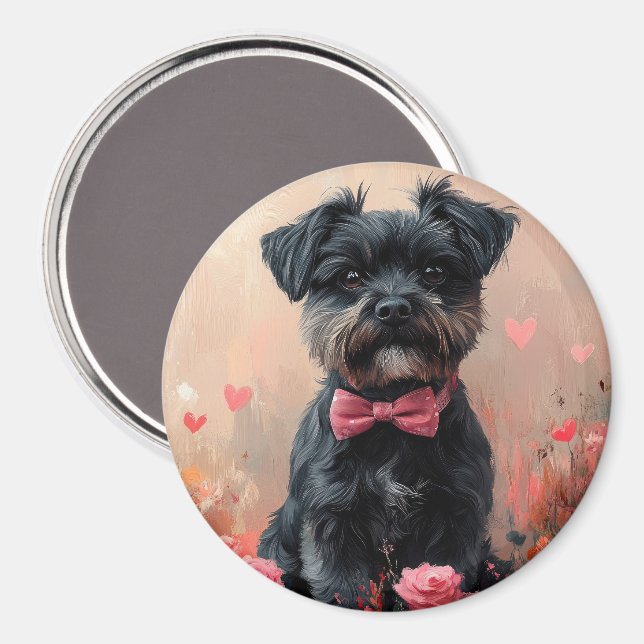 Imã Affenpinscher com Rosas - Dia de os namorados (Front/Back)