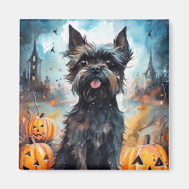 Imã Affenpinscher de Halloween com Abóboras Assustador (Frente)