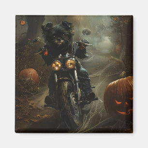 Imã Affenpinscher Pilotando Motocicleta Halloween Assu