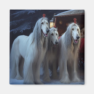Imã Afghan Hound Snowy Sleigh Ride Casey Decor