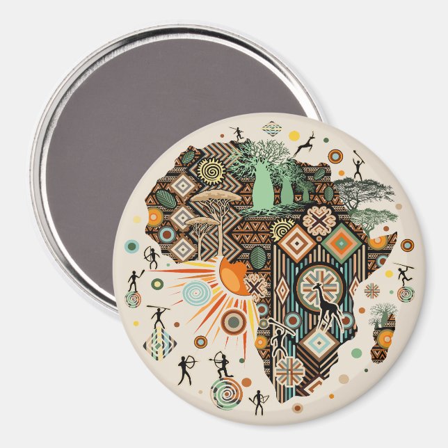 Imã Africa Map Decorative Tribal Elements Pattern (Front/Back)