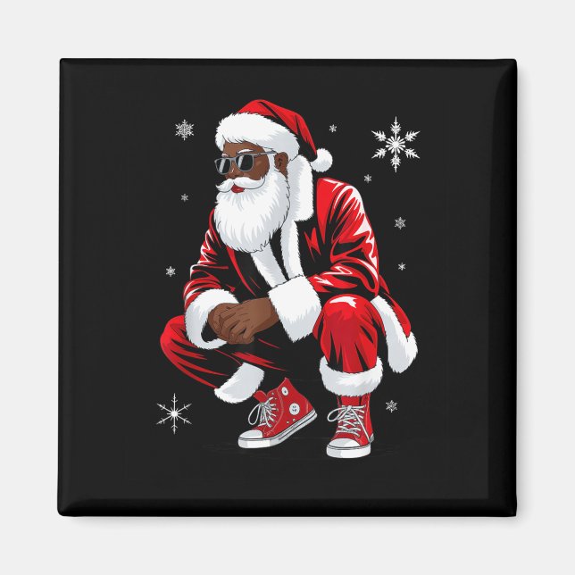 Imã African American Christmas Pajama Xmas Afro Santa  (Frente)