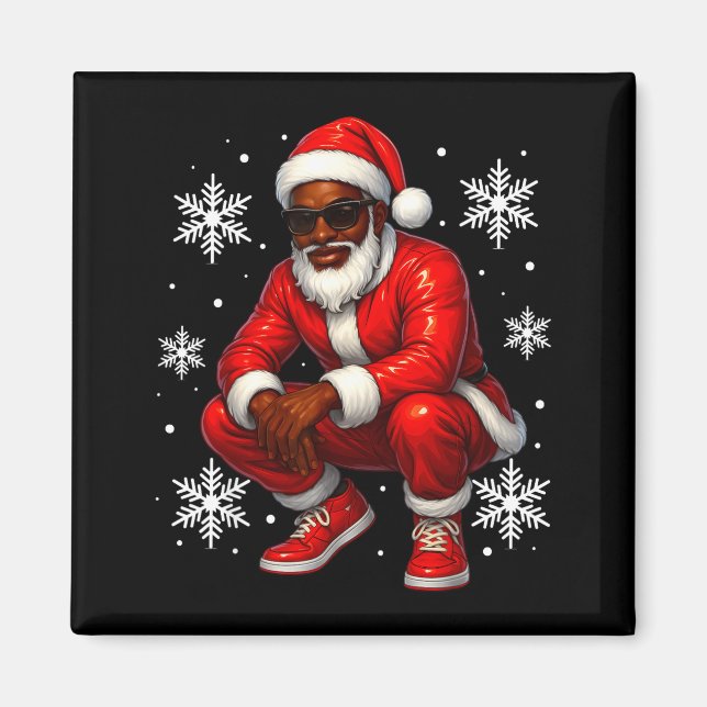 Imã African American Cool Santa Claus Christmas Pajama (Frente)