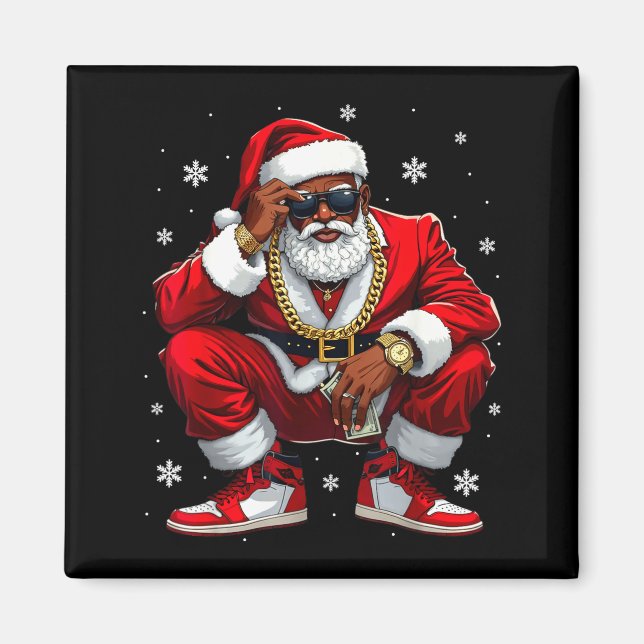 Imã African American Santa Christmas Black Xmas Women  (Frente)