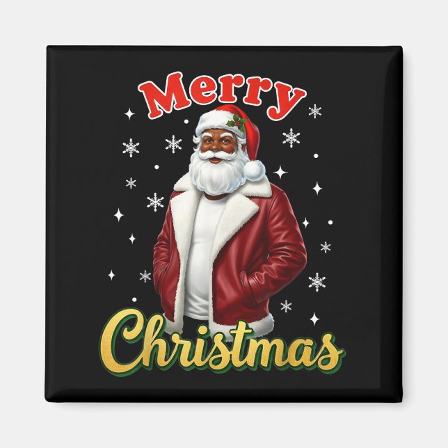Imã African American Santa Christmas Cool Black X-mas  (Frente)