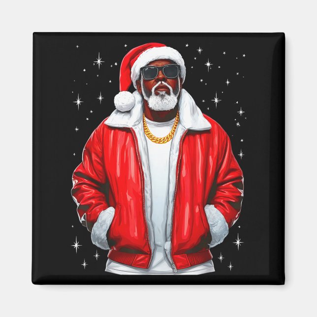 Imã African American Santa Christmas Pajamas Cool Blac (Frente)
