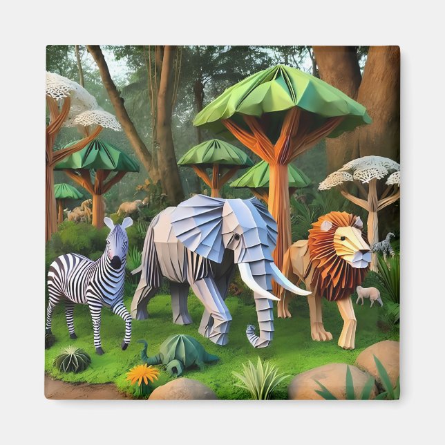 Imã  African animals in origame (Frente)