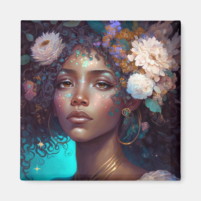 Imã Afro-Americano Deusa Negra Rainha Fantasia Art M (Frente)