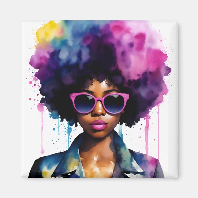 Imã Afro-Arco-Íris Cabelo Negro Mulher-Sol (Frente)