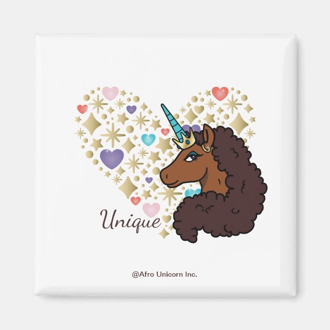 Imã Afro Unicorn | Design de Coração Único (Frente)