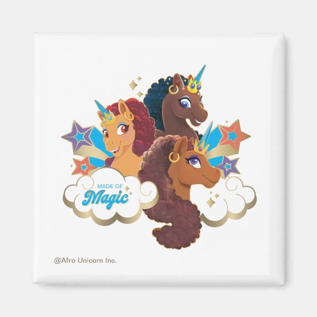Imã Afro Unicorn "Made of Magic" Trio Design (Frente)