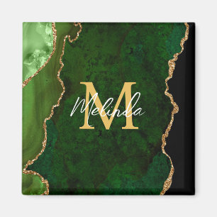 Imã Ágata de Mármore Verde e Dourado