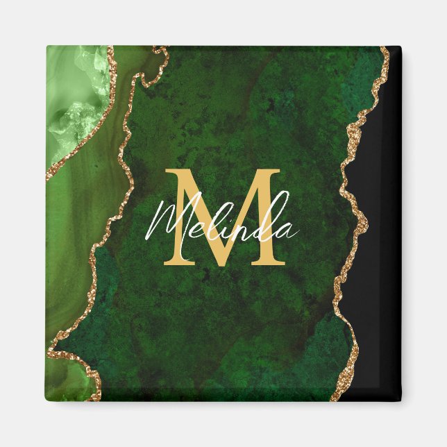 Imã Ágata de Mármore Verde e Dourado (Frente)