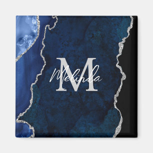 Imã Ágata Mármore Azul Naval e Prata