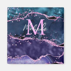 Imã Ágata Oceânica Brilhante Azul Marinho e Roxo