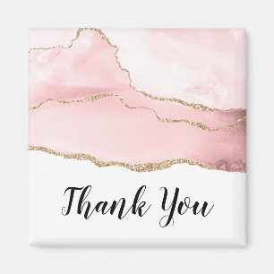 Imã Agate de pincel rosa com fita Dourada Obrigado