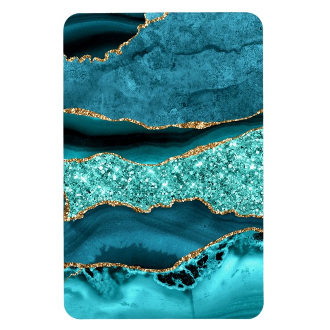 Ímã Agate Teal Blue Glitter Marble Aqua Turquoise (Vertical)