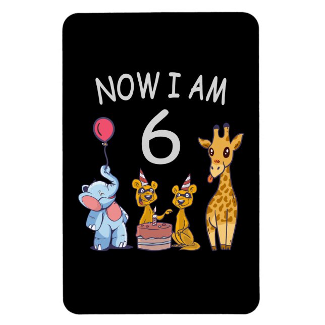 Ímã Agora tenho 6 anos de 6 de aniversário no Zoo (Vertical)