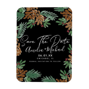 Ímã Água-forte de Natal Pinhas Preto Salvar a Data