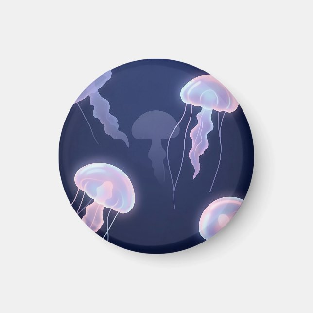Imã Água-viva Iridescente Glowing Azul Profundo Rosa  (Frente)