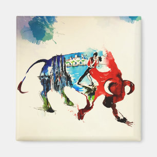 Imã Aguarela do amor das viagens vintage de Bull da