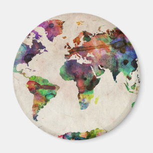 Imã Aguarela urbana do mapa do mundo