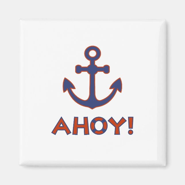 Imã AHOY! Boia + Design de Âncora Vermelho+Azul (Frente)