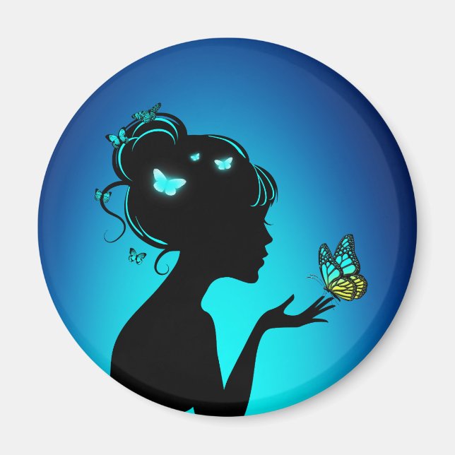 Imã Aimant La femme papillons bleues (Frente)