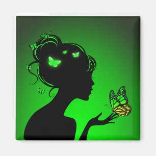 Imã Aimant La femme papillons verts
