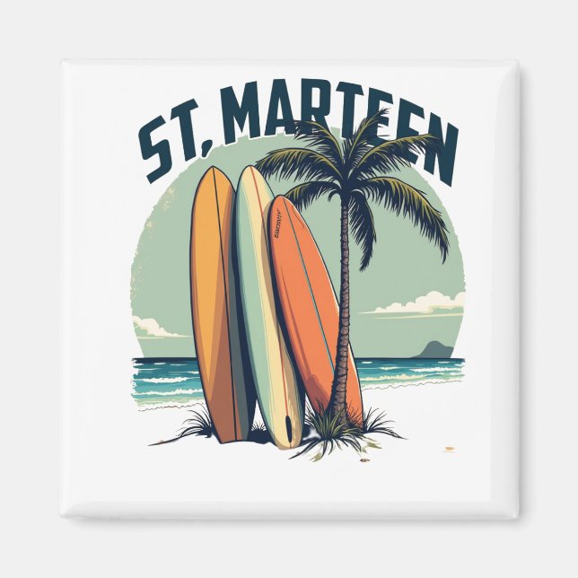 Imã Aimant St. Marteen – Surfboards et plage rétro (Frente)