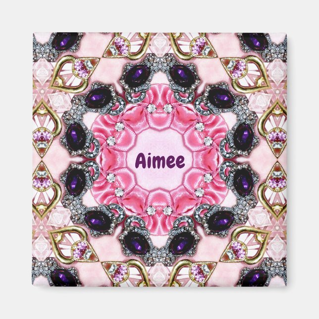 Imã AIMEE Personalizado ~ Pink e Púrpura Padrões ~ Mag (Frente)