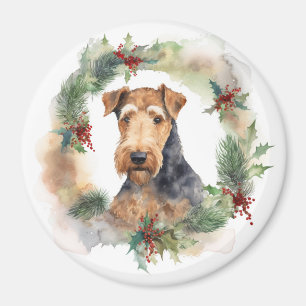 Imã Airedale Festivo Fretal Da Fome De Natal