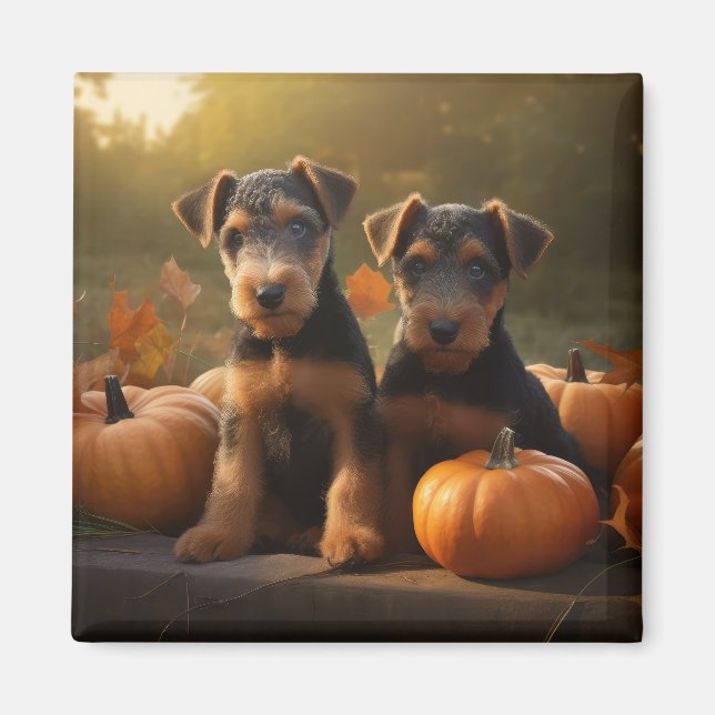 Imã Airedale Puppy Autumn Delight Pumpkin (Frente)