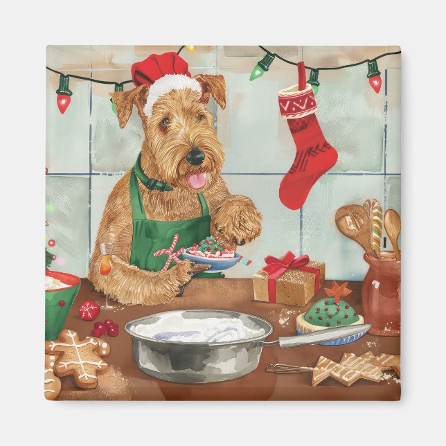Imã Airedale Terrier Holiday Baking: Natal Festivo (Frente)