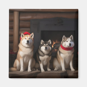 Imã Akita ao lado da Lareira Natal