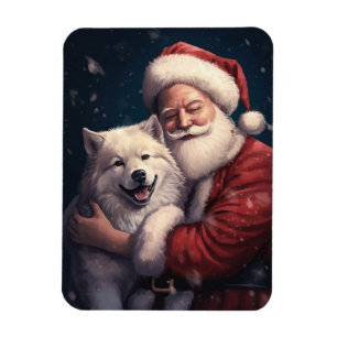 Ímã Akita com Papai Noel Natal Festivo 