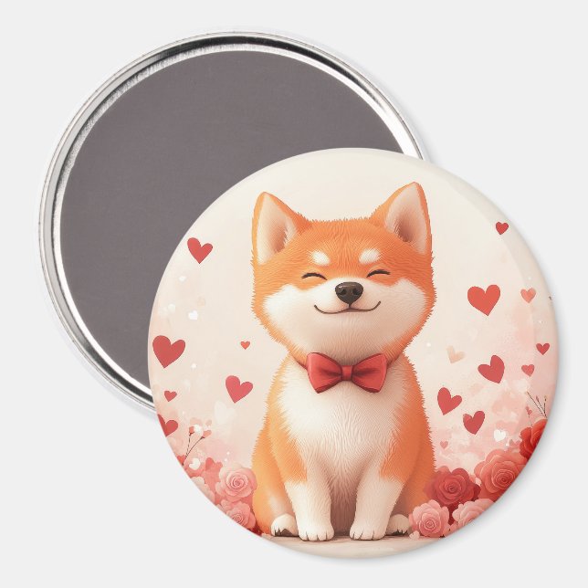 Imã Akita com Rosas - Dia dos Namorados  (Front/Back)