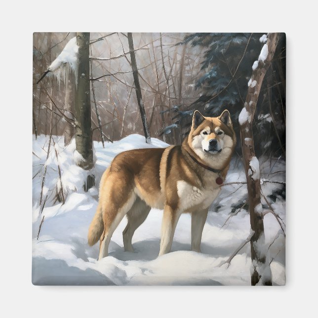 Imã Akita Deixe Nevar Natal (Frente)