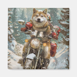 Imã Akita Dog Andando na Motocicleta Natal