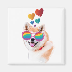 Imã Akita Dog com Dia de os namorados de Corações