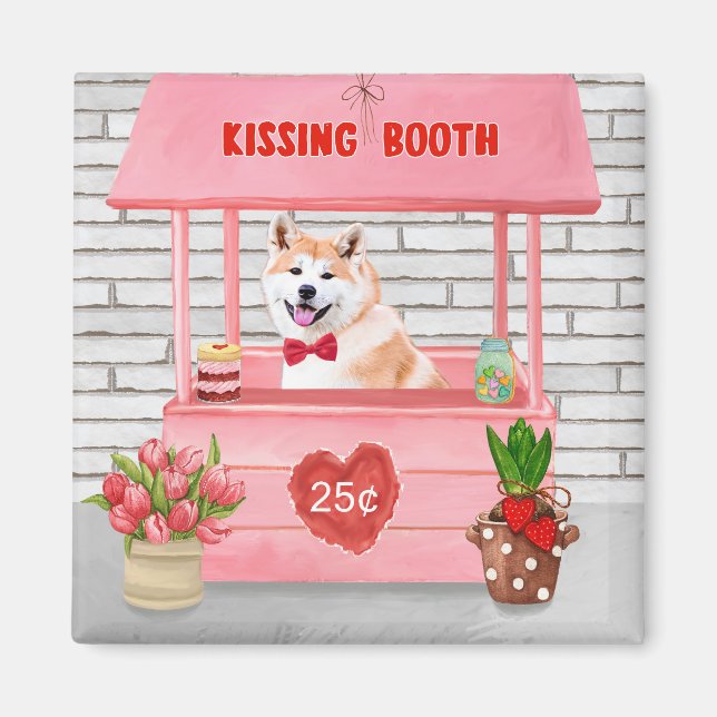 Imã Akita Dog Dia de os namorados Kissing Booth (Frente)