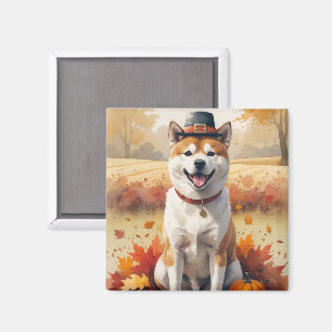 Imã Akita em Arte de Ação de Graças das Folhas de Outo