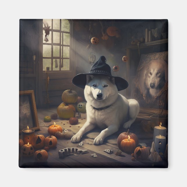 Imã Akita Pumpkins Halloween Scary (Frente)